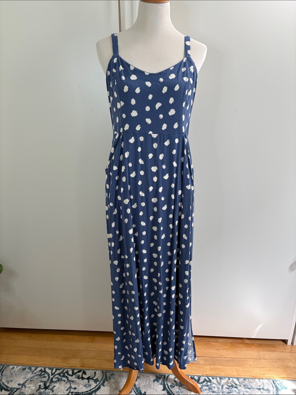 41 Hawthorn Navy and White Spotted Maxi Dress L